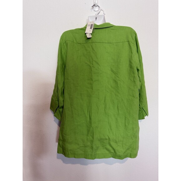 Chico's Top 2 Large No Iron 100% Linen Shirt Green Button Up 3/4 Sleeve New - Picture 7 of 7